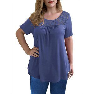 NEW VERABENDI Women's Plus Size Short Sleeve Casual Lace Pleated Tunic Blouse M